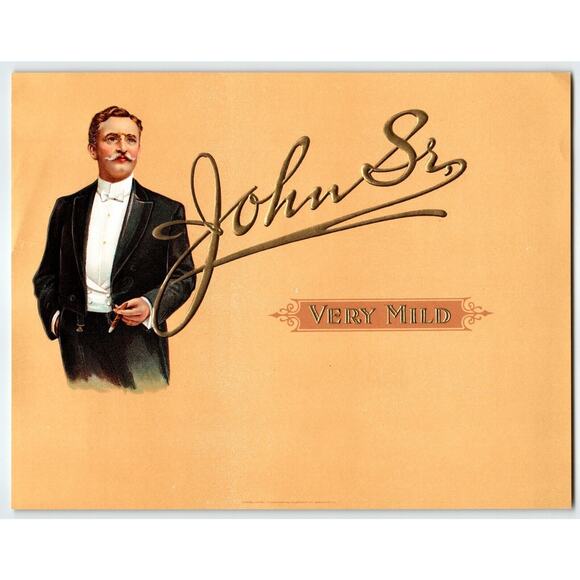 John Sr. Cigar Box Label Deep Embossed Well Dressed Man In Tux Vintage Original - Picture 2 of 3